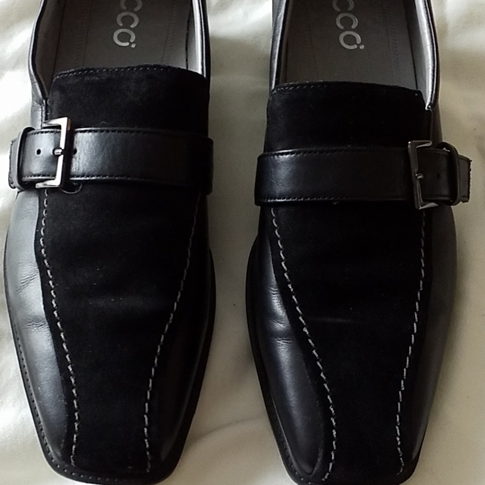 Ecco Black Leather & Suede Loafers NWOT - Picture 2 of 7